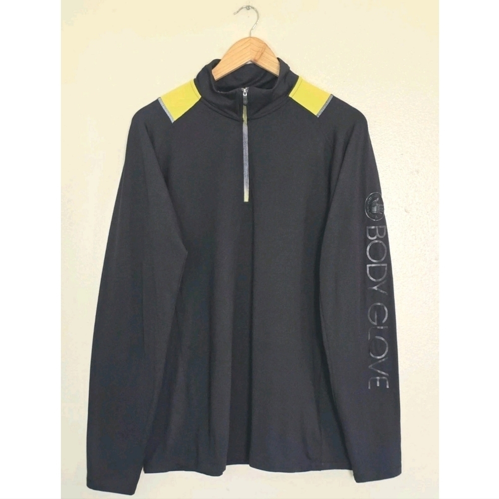 Body Glove Mens Large Quater Zip Athletic Pullover Shirt Black Stretch Active